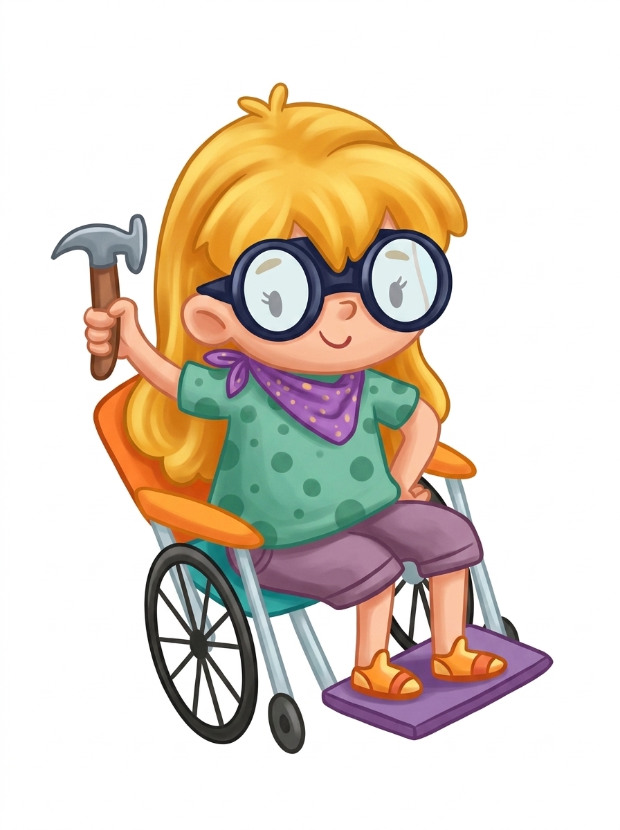 Bethany the blacksmith with goggles and hammer.