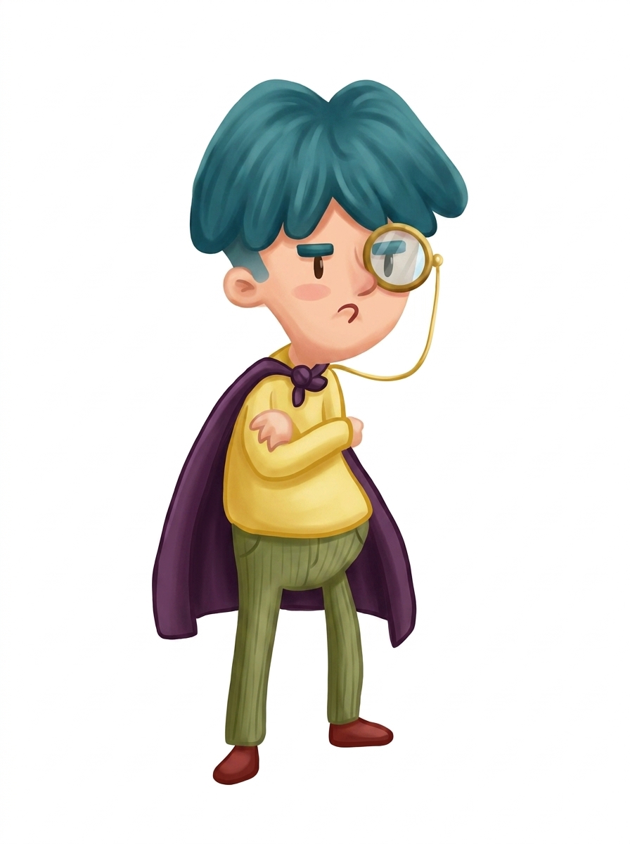 Sir Gregor the grump with monocle and purple cape.